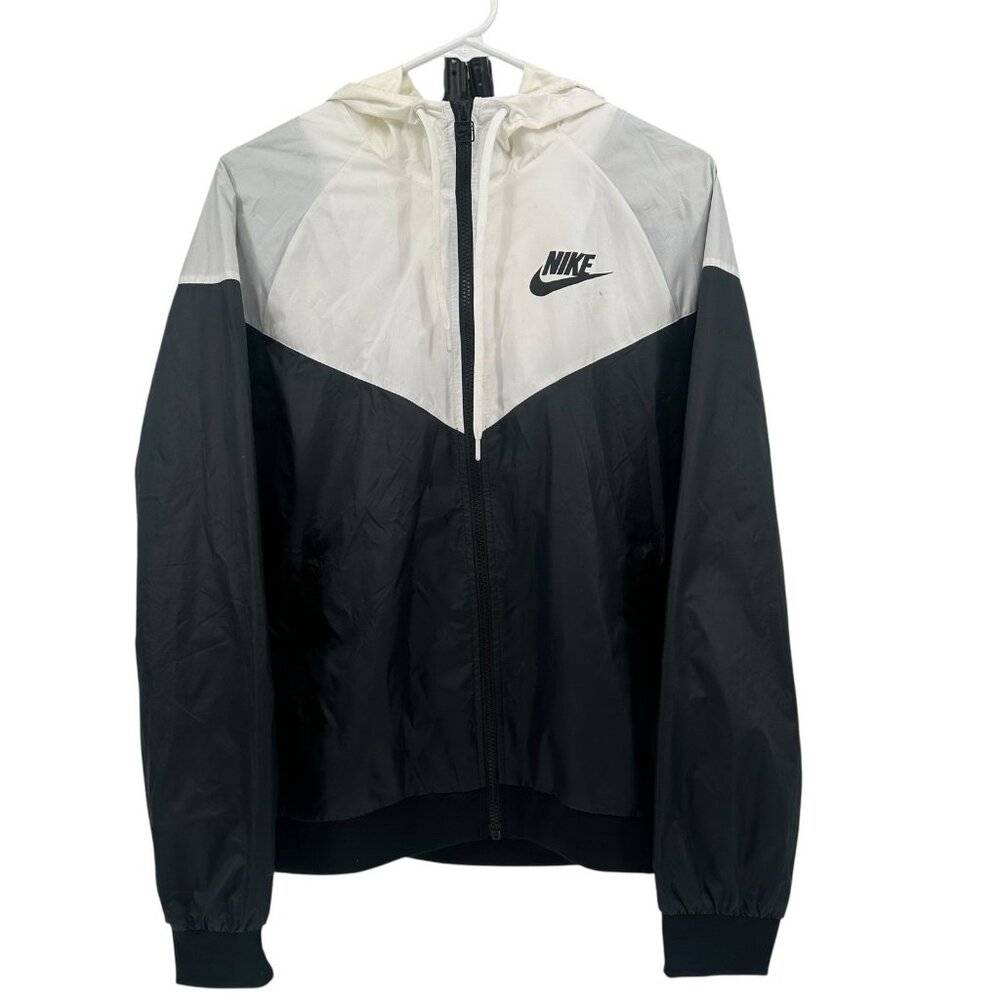Nike Windrunner Jacket Womens M Black White Lightweight Full Zip‎ Running Hooded